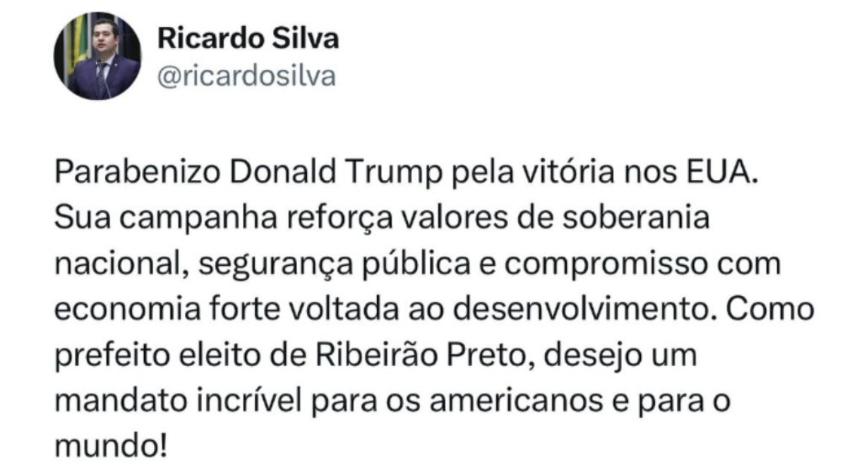 Ricardo Silva parabeniza Donald Trump pela