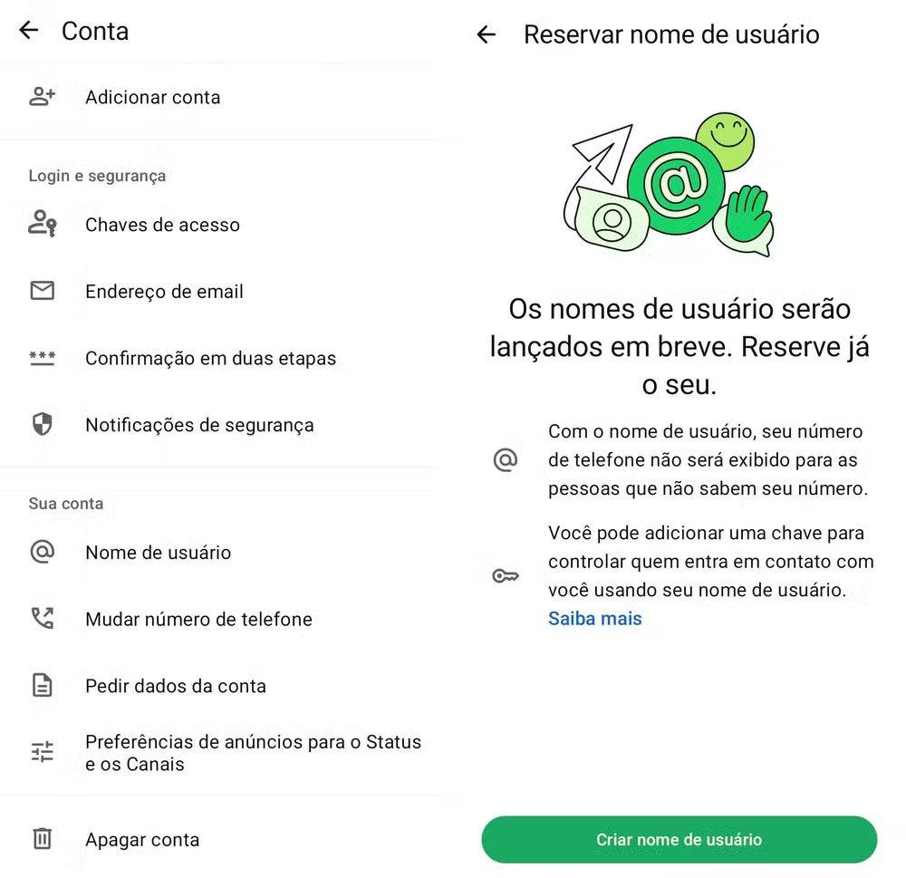 WhatsApp passa a permitir nome de usuário e reforça privacidade nas conversas